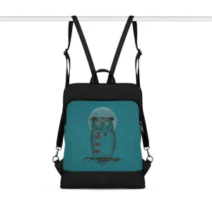 Black Laptop Backpack Winter Owl