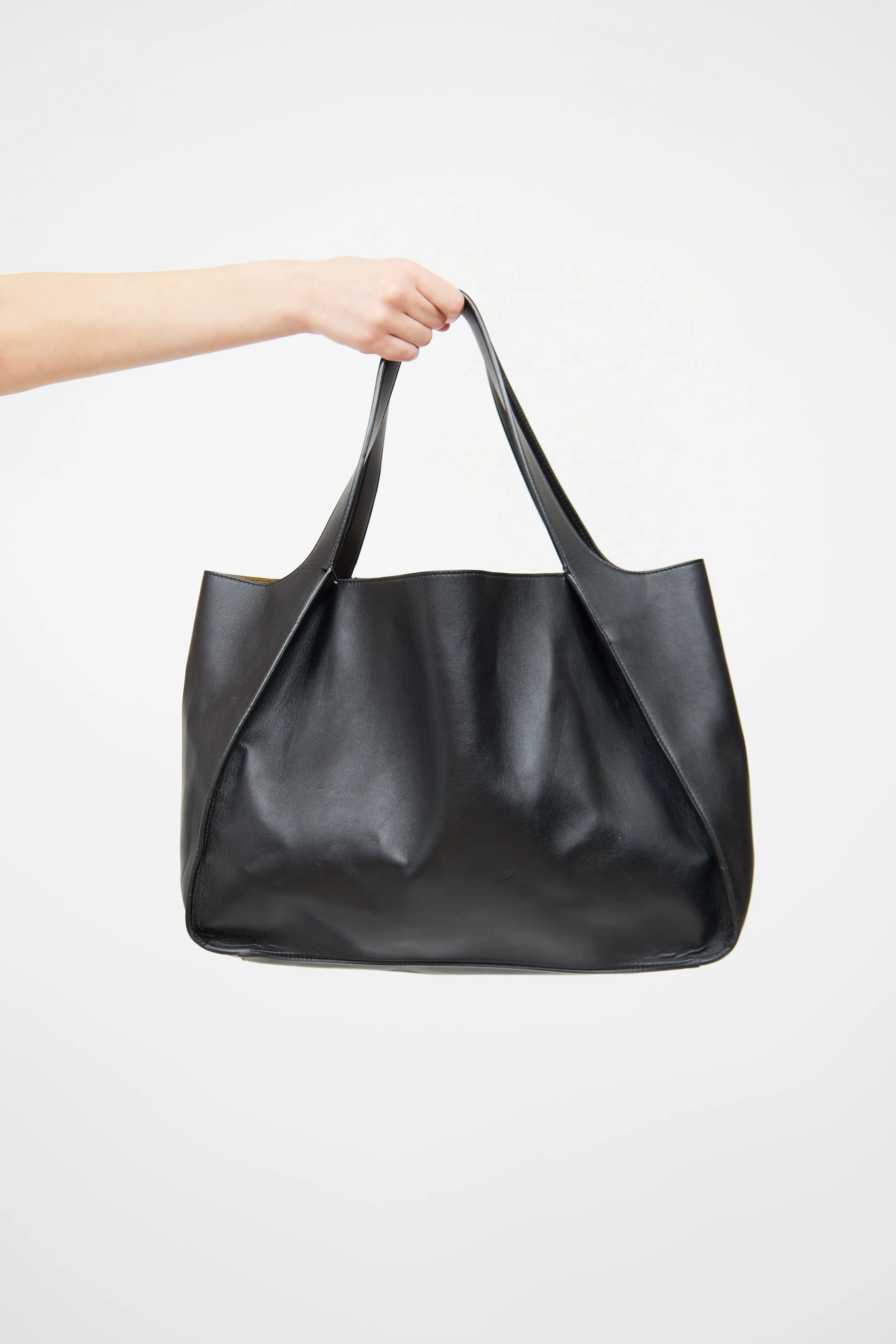 Black Logo Faux Leather Tote