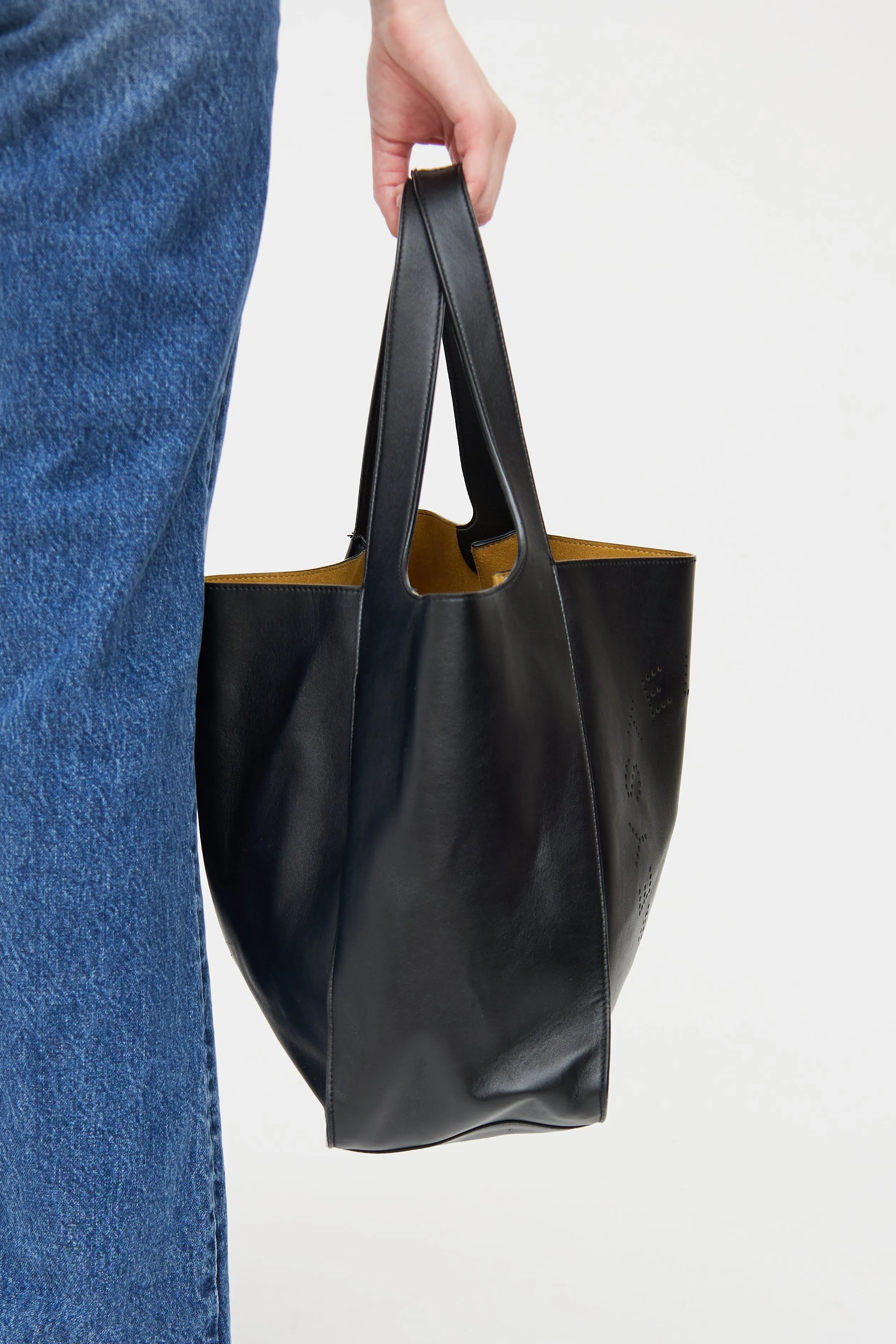Black Logo Faux Leather Tote