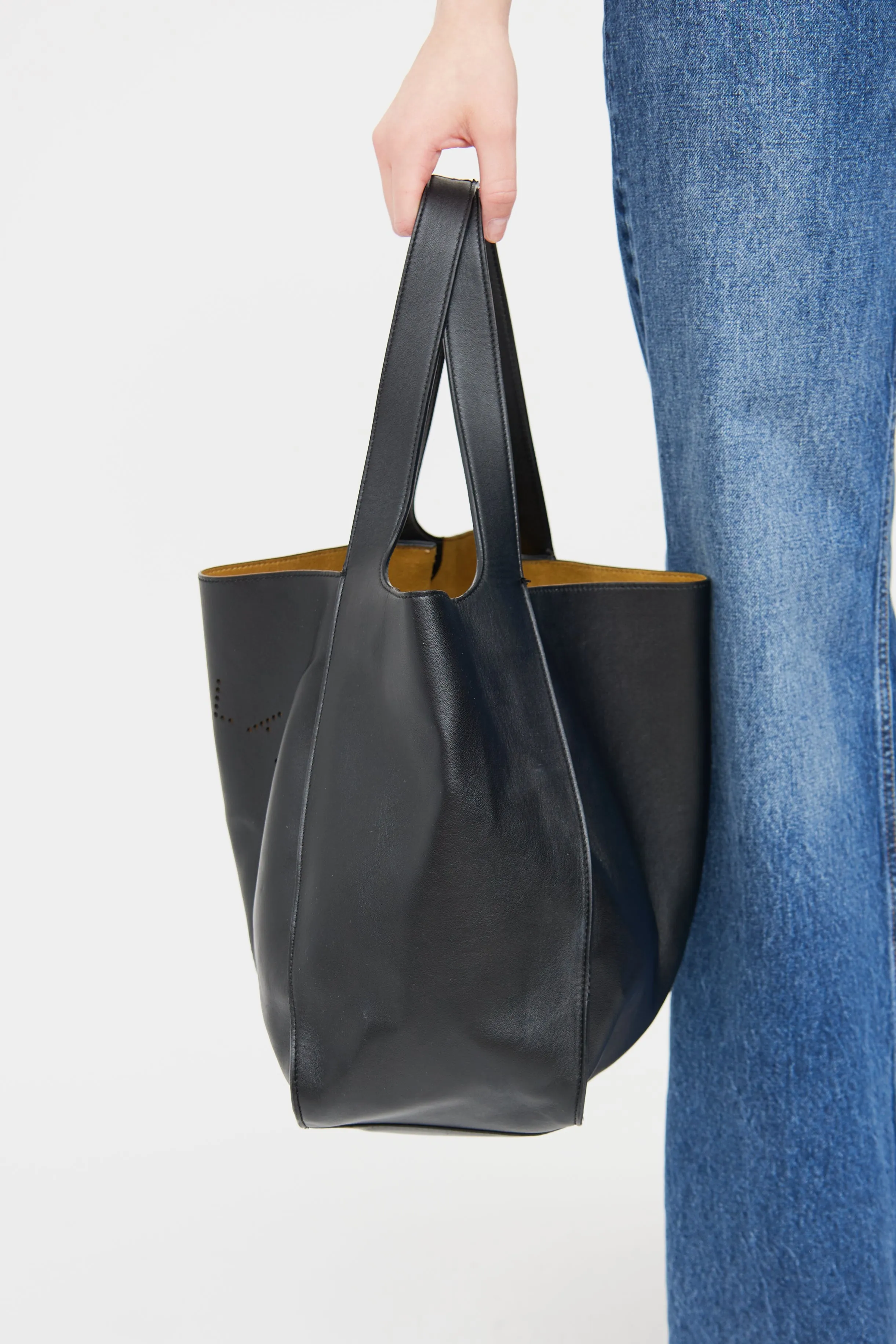 Black Logo Faux Leather Tote