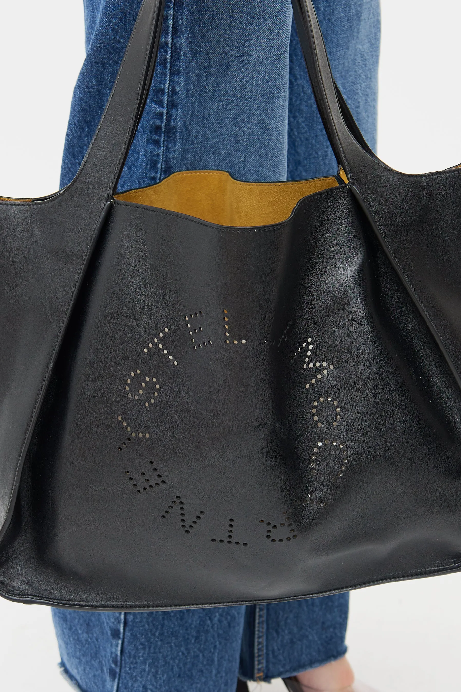 Black Logo Faux Leather Tote