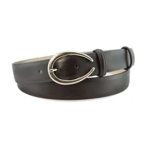 Black napa soft feel narrow belt with silver buckle