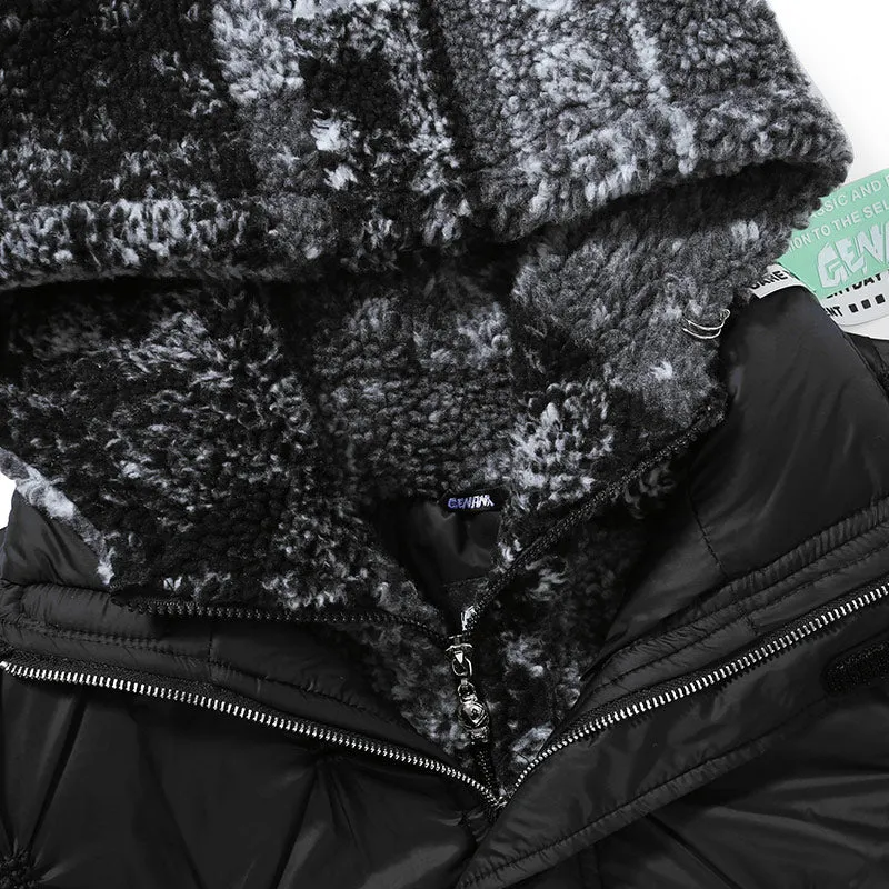 Black Paisley Jacquard Spliced Padded Coat
