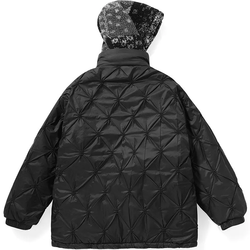 Black Paisley Jacquard Spliced Padded Coat