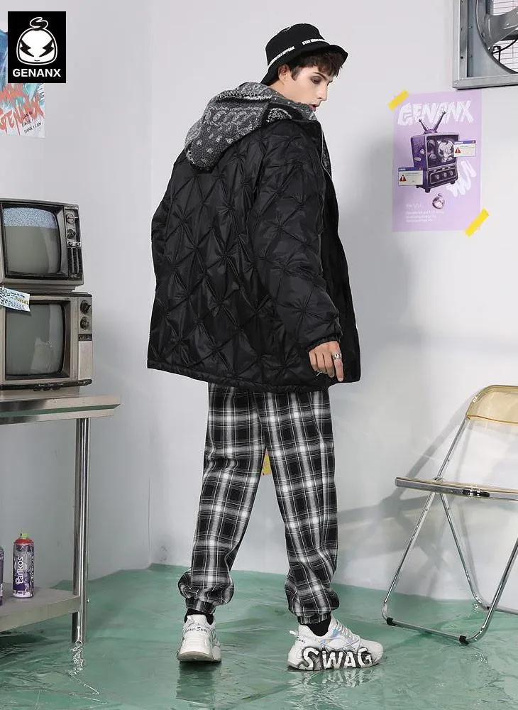 Black Paisley Jacquard Spliced Padded Coat