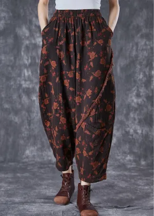 Black Patchwork Linen Harem Pants Oversized Print Summer TD1039