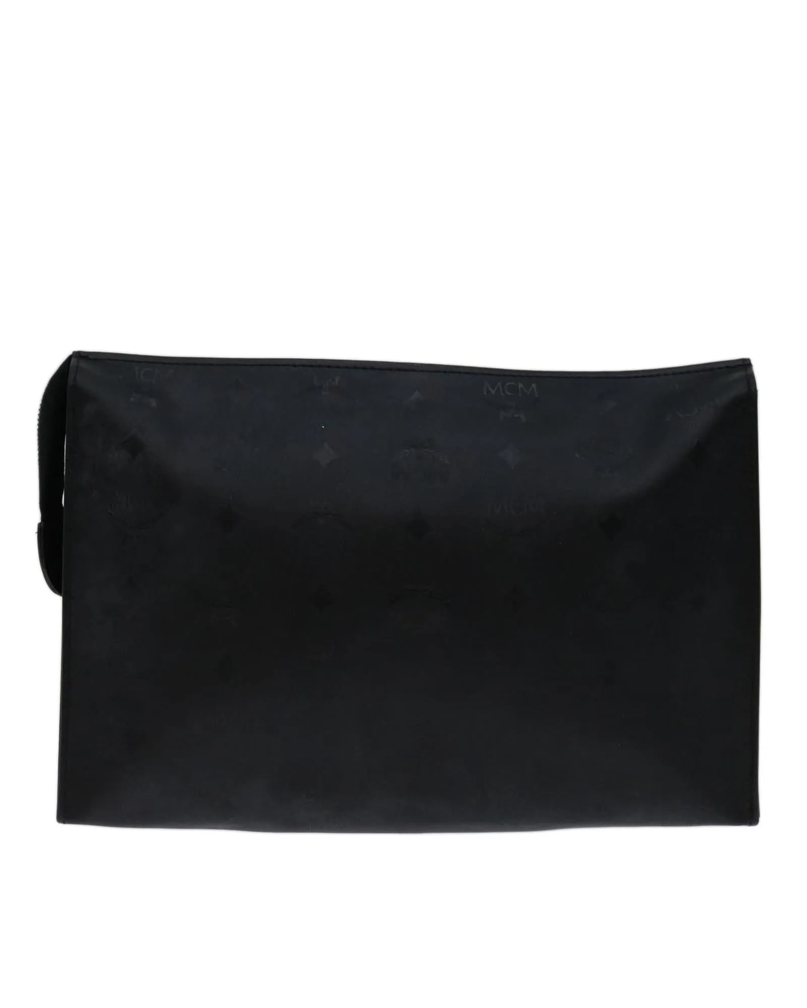 Black PVC Leather Clutch Bag with Logogram Design