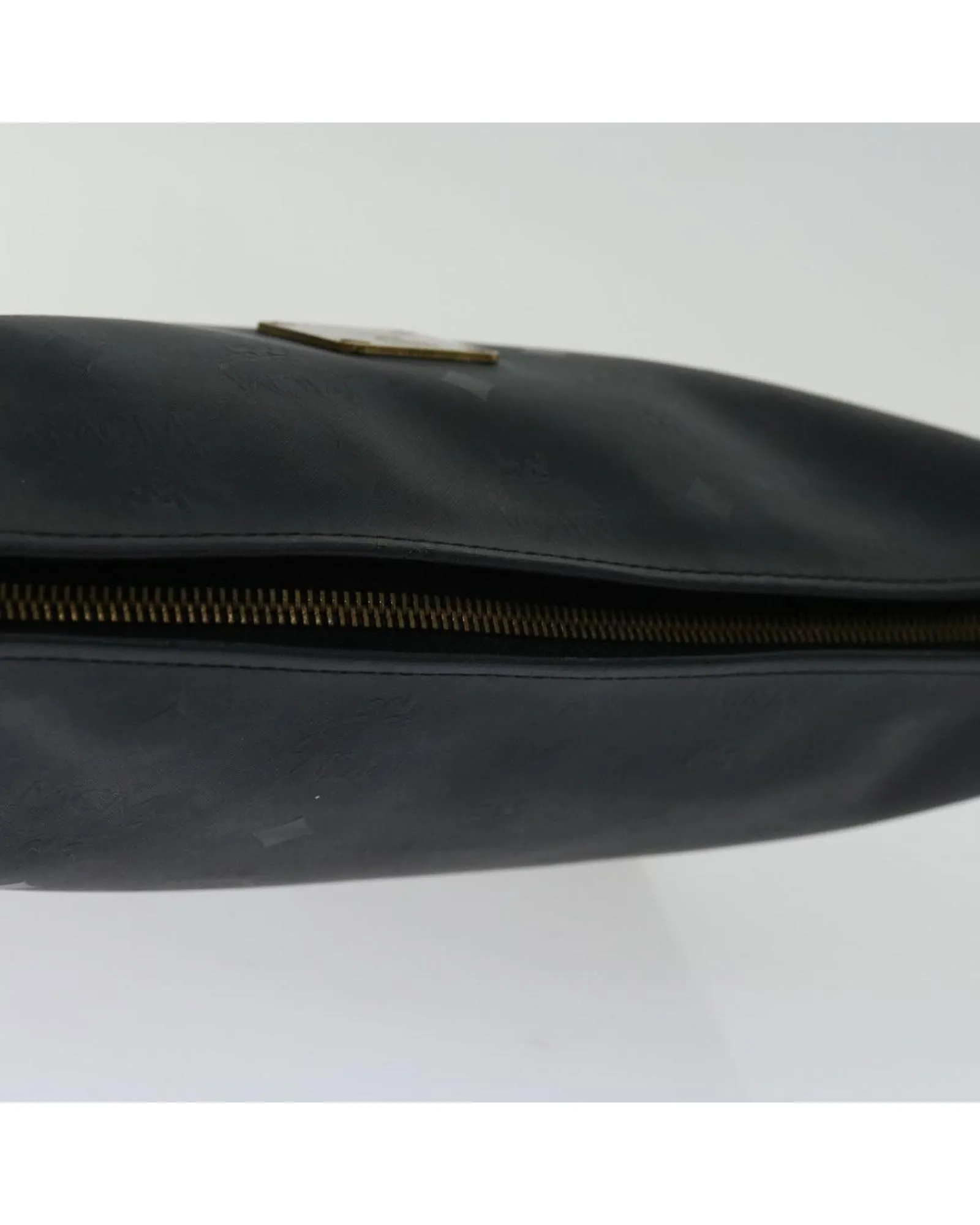 Black PVC Leather Clutch Bag with Logogram Design