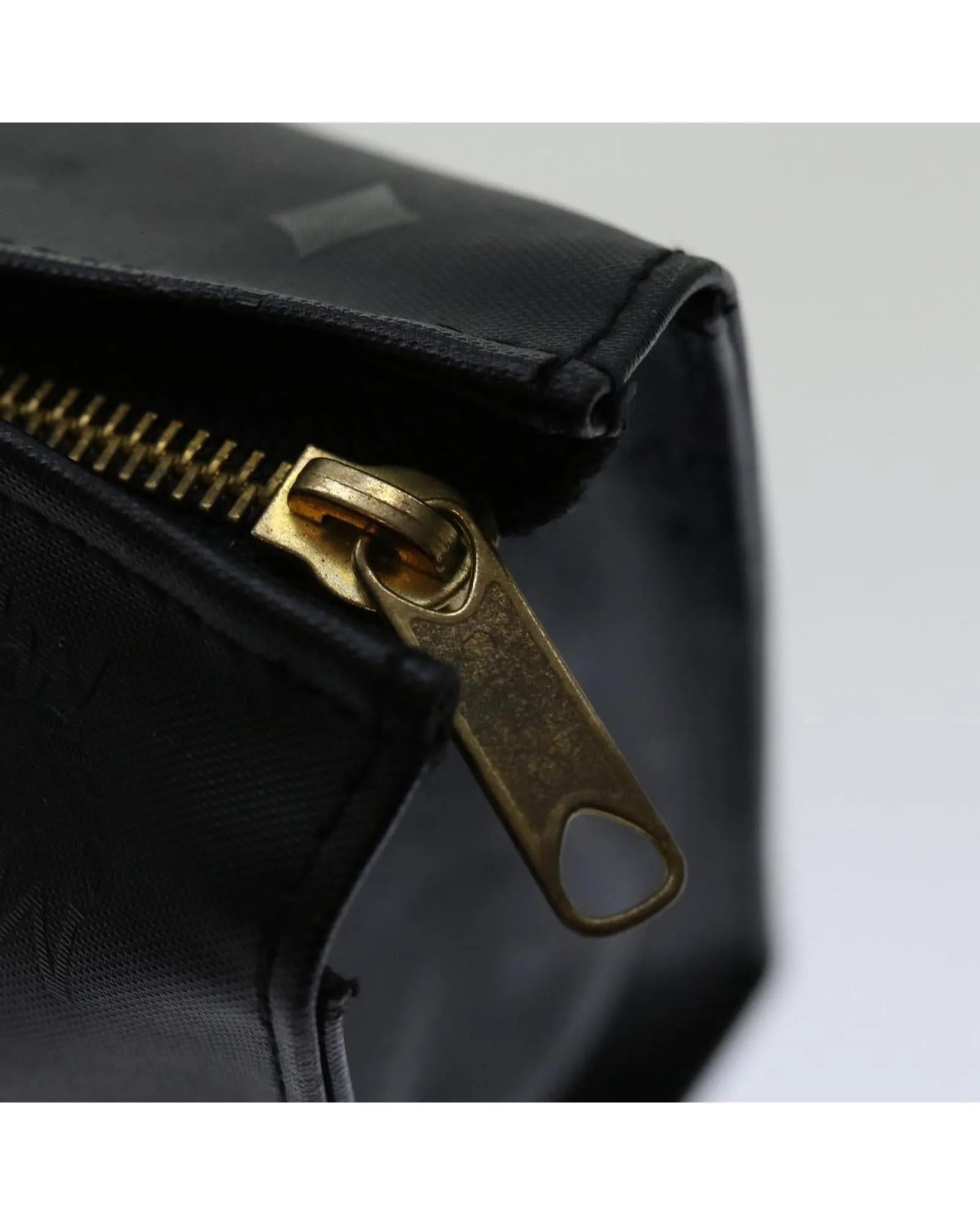 Black PVC Leather Clutch Bag with Logogram Design