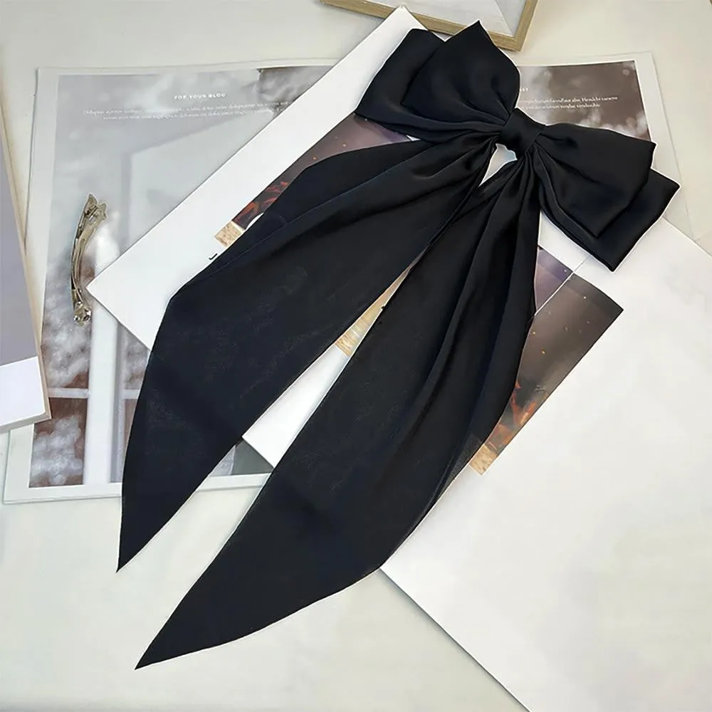 Black Satin Clip-In Oversized Hair Bow