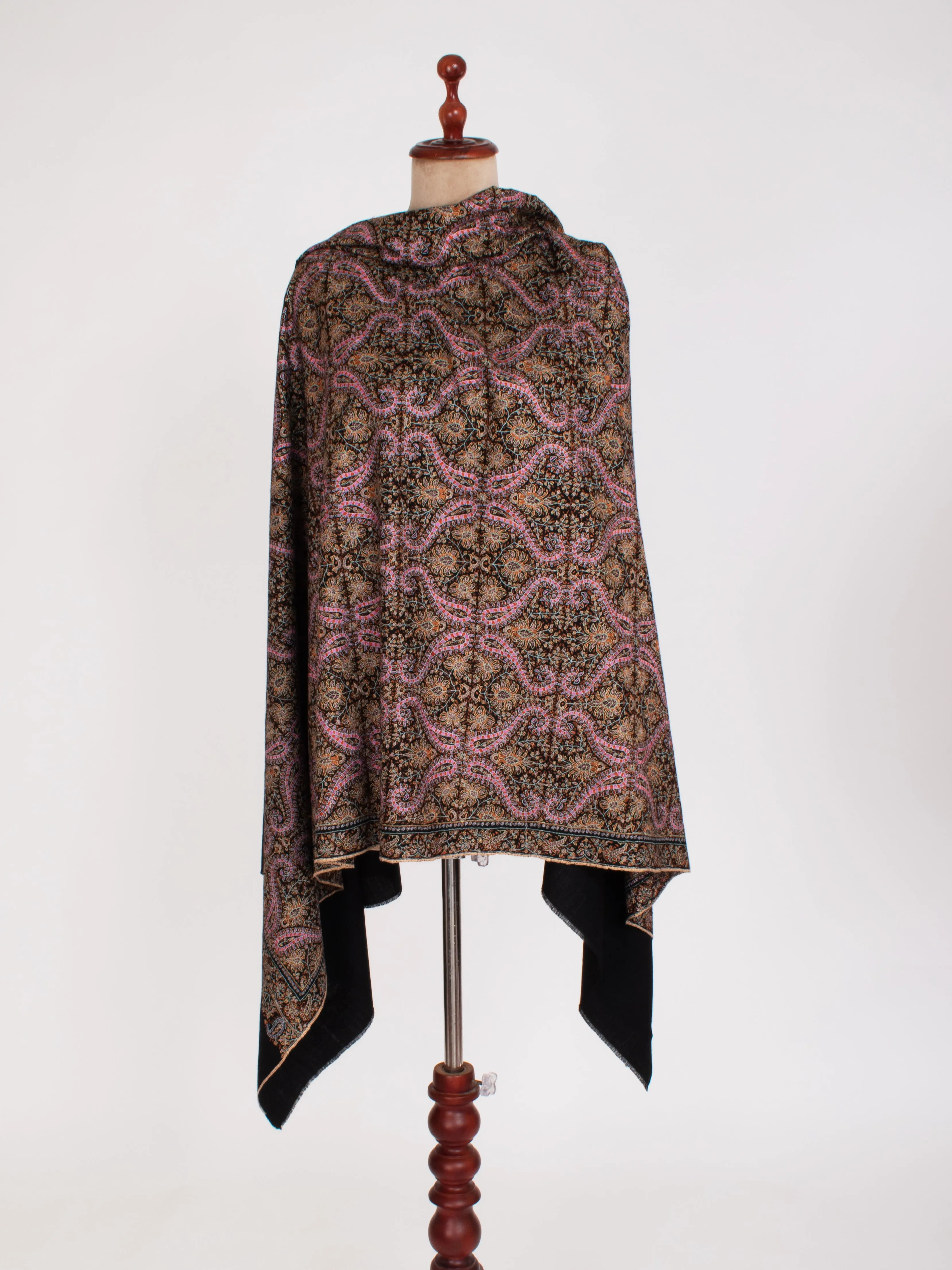 Black Silk Embroidery thread Pure Pashmina Evening Wrap