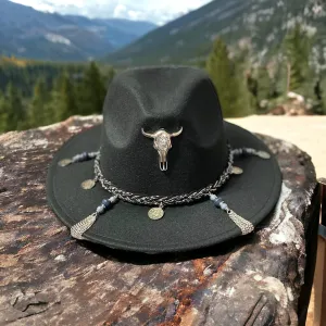 Black Silver Tassels Fedora Hat