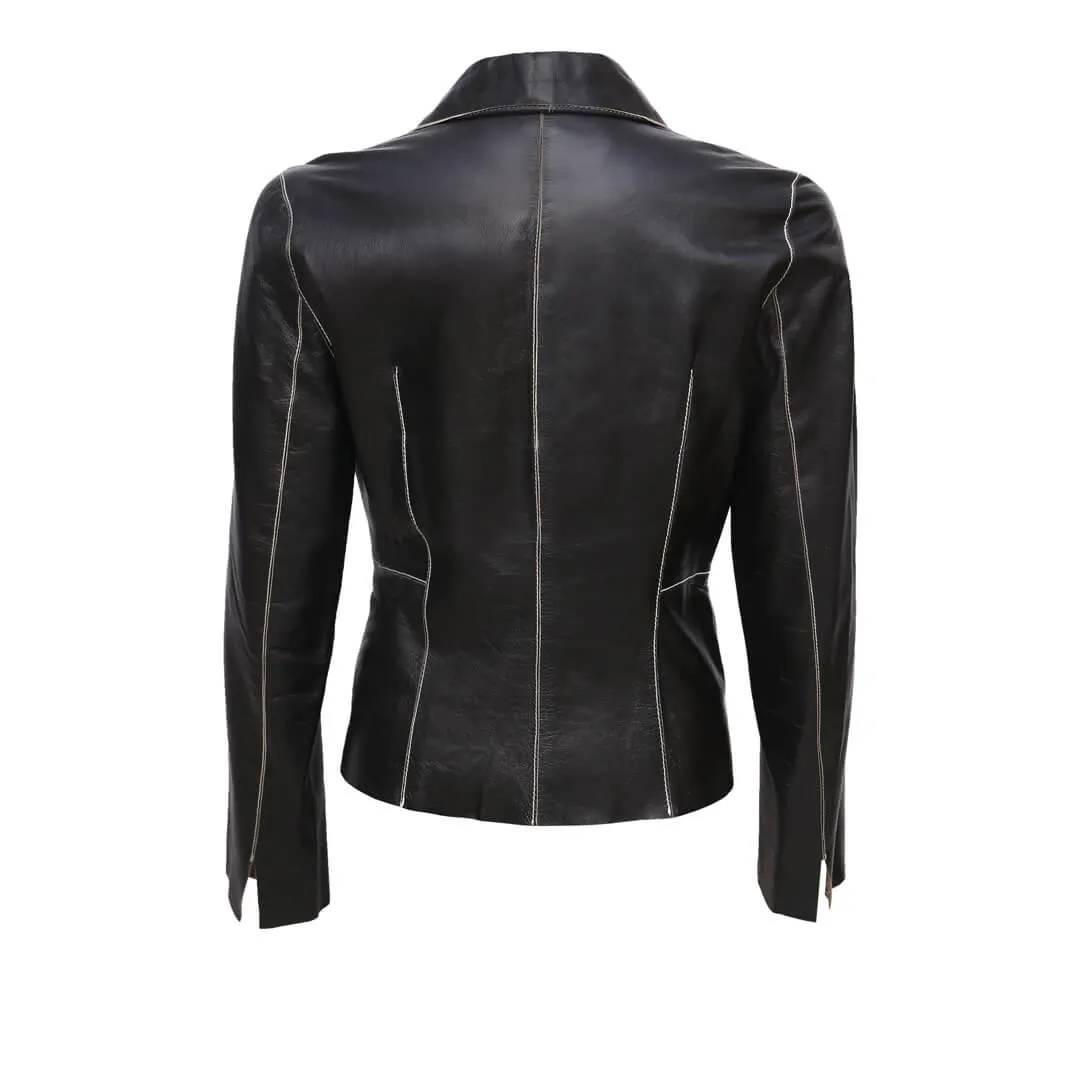 Black Single-Button Leather Blazer