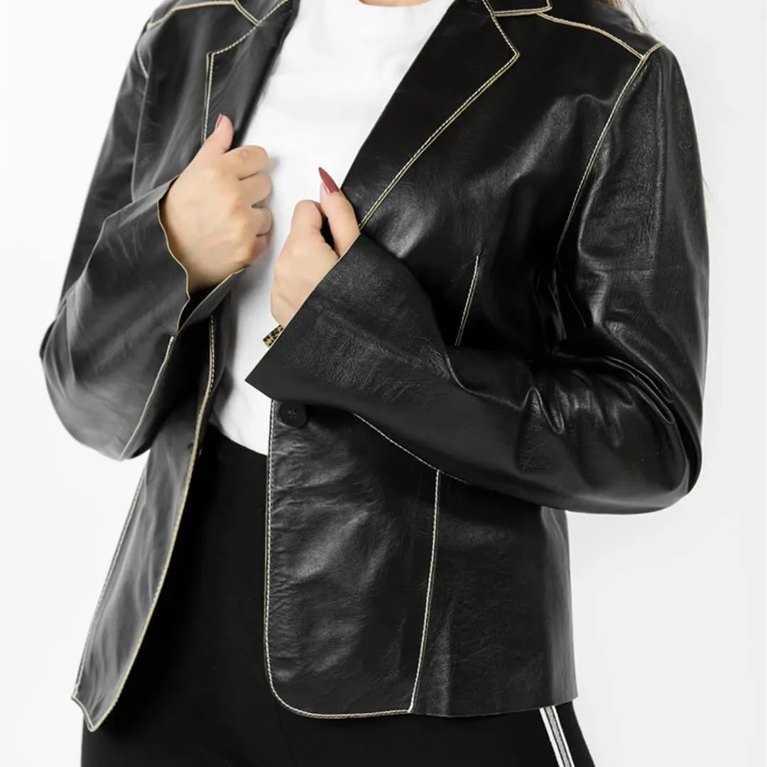 Black Single-Button Leather Blazer