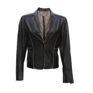 Black Single-Button Leather Blazer