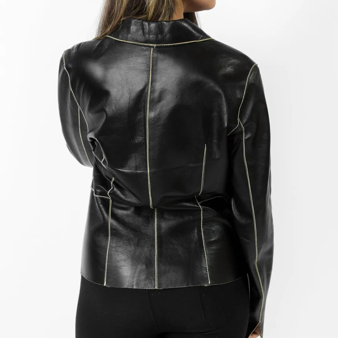 Black Single-Button Leather Blazer