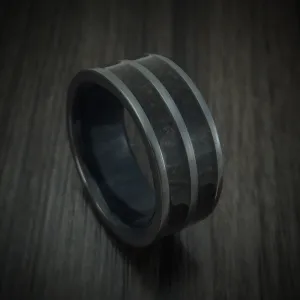 Black Titanium Dinosaur Bone Men's Ring with Hardwood Sleeve