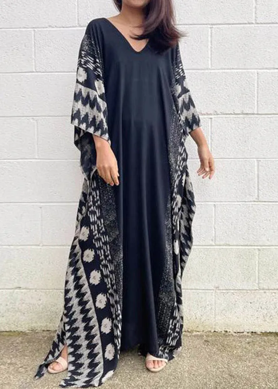 Black V Neck Maxi Holiday Dresses Summer LY3037