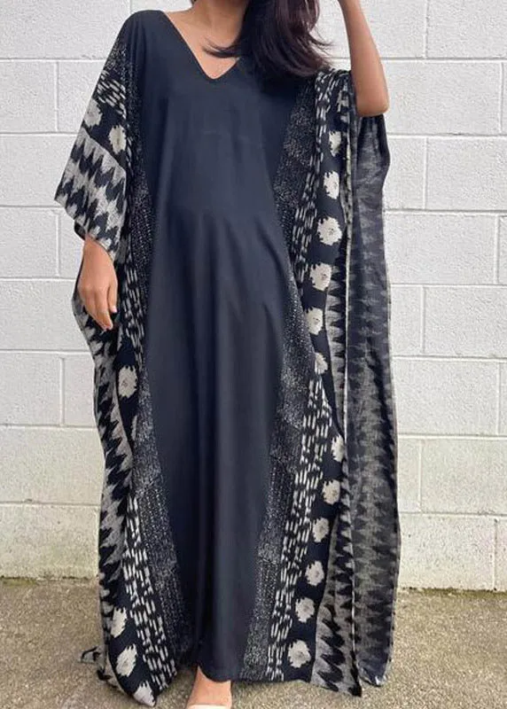 Black V Neck Maxi Holiday Dresses Summer LY3037