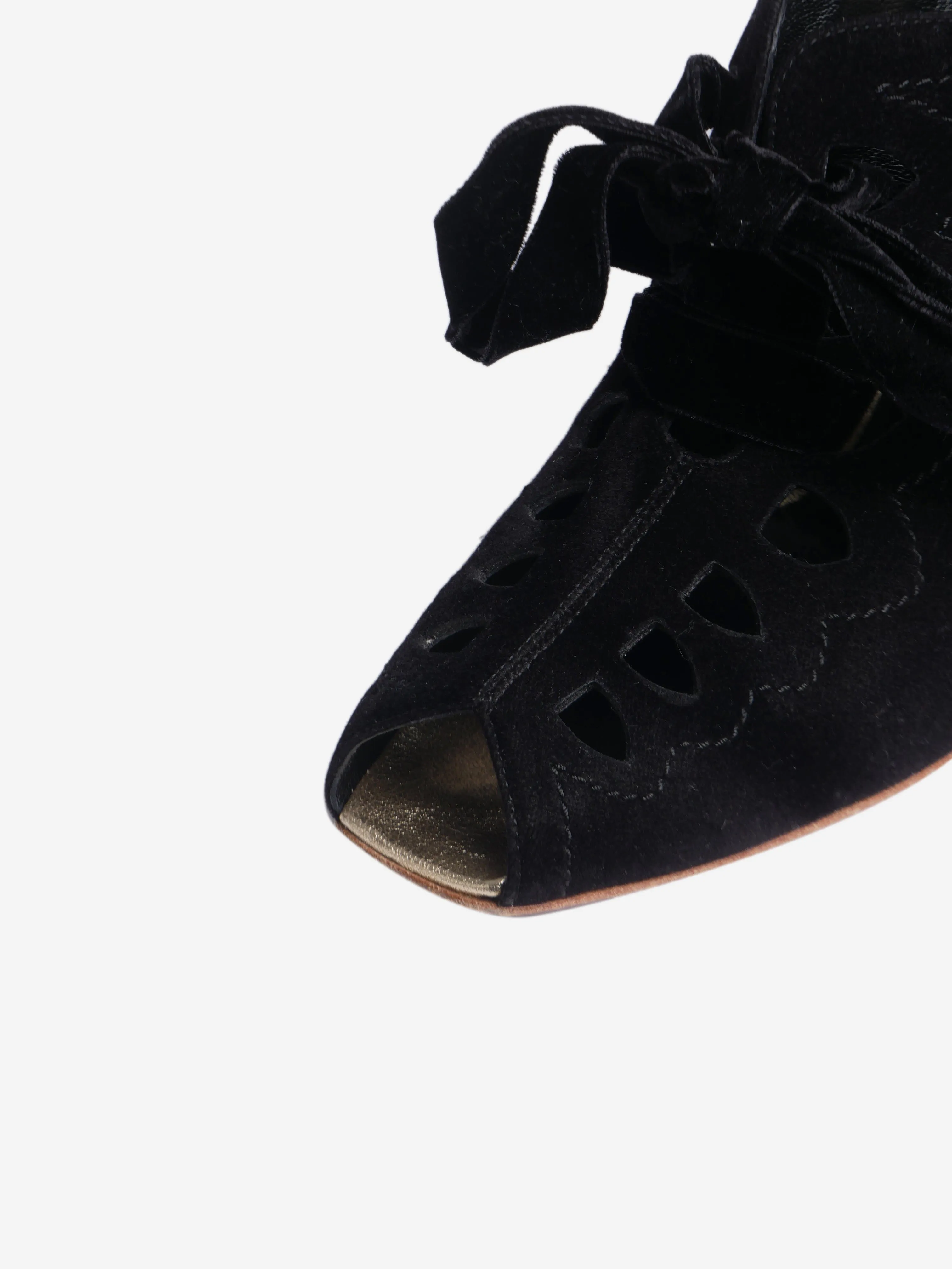 Black velvet lace up cutout heels - size EU 39