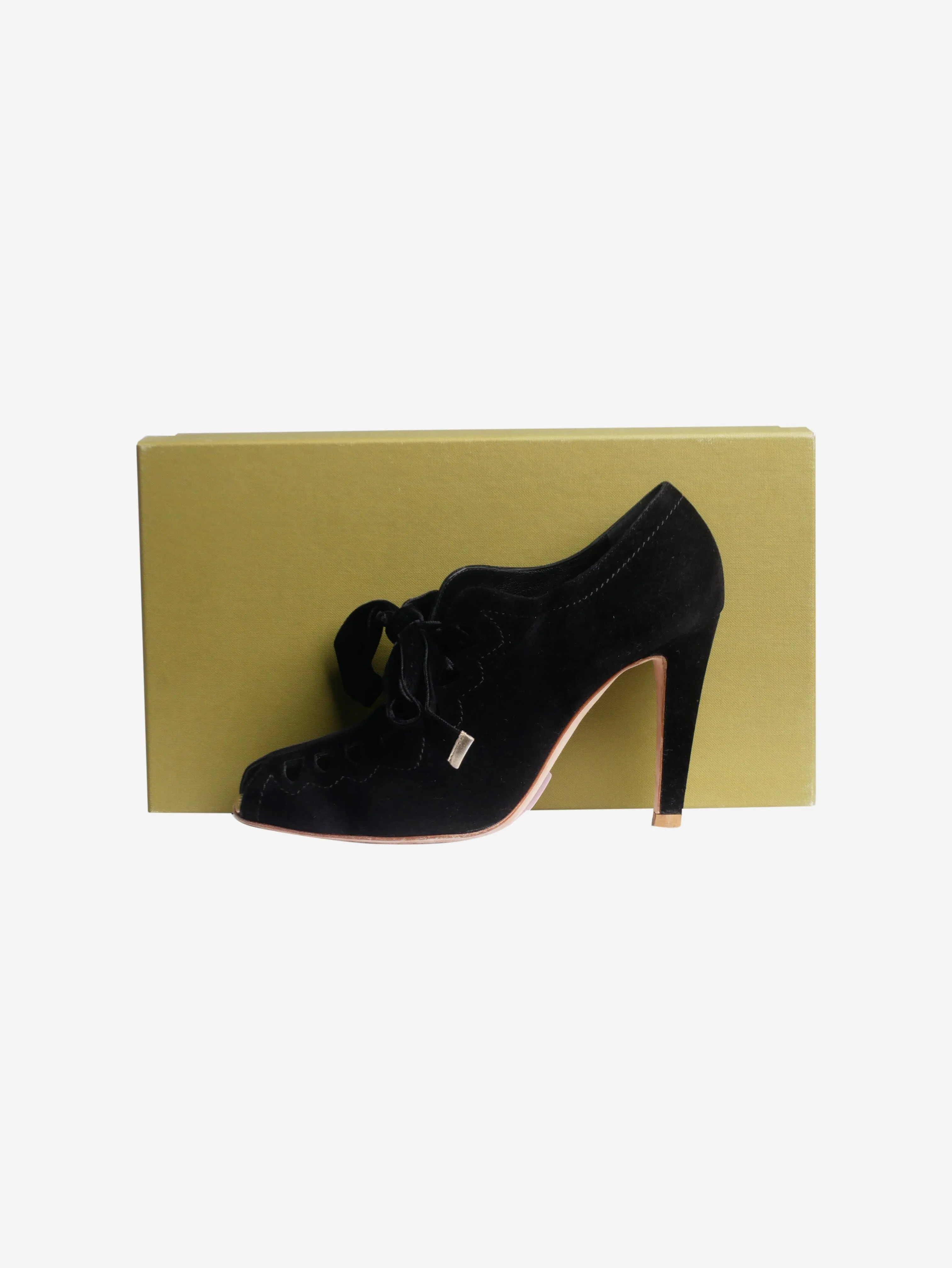 Black velvet lace up cutout heels - size EU 39