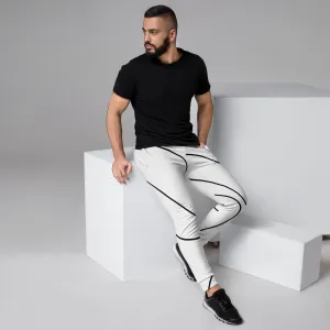 Black White Swirl Men's Joggers, Swirl Modern Striped Print Men's Sweatpants - Made in USA/EU/MX