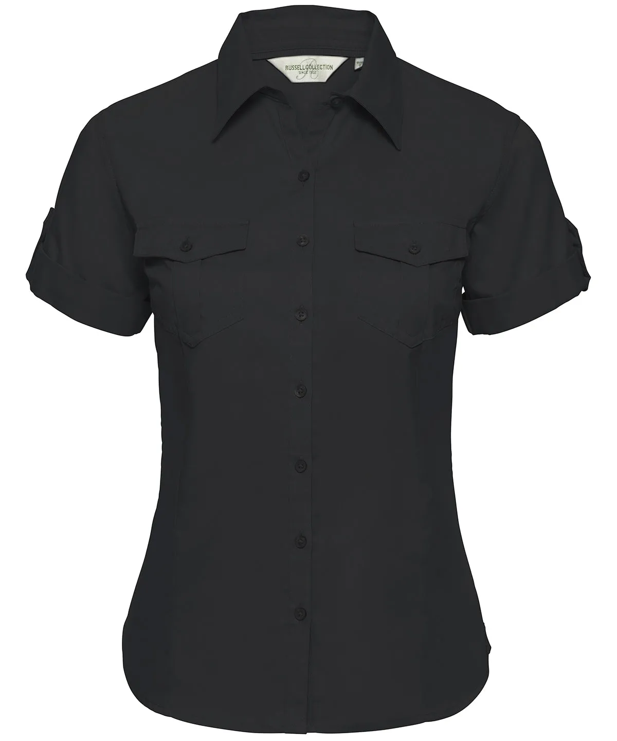 Black - Women's roll-sleeve short sleeve shirt