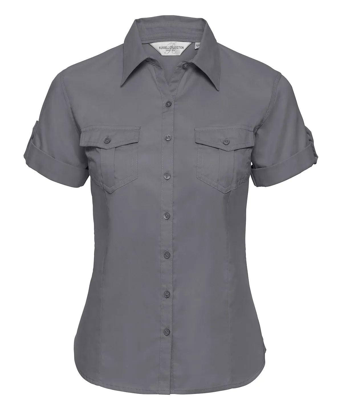 Black - Women's roll-sleeve short sleeve shirt
