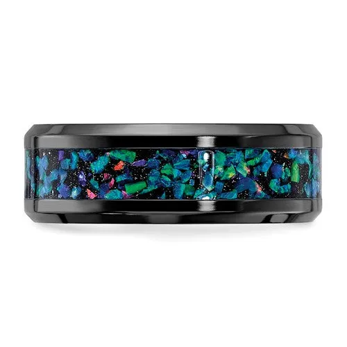 Black Zirconium with Black & Blue Imitation Opal Inlay 8mm Men's Band