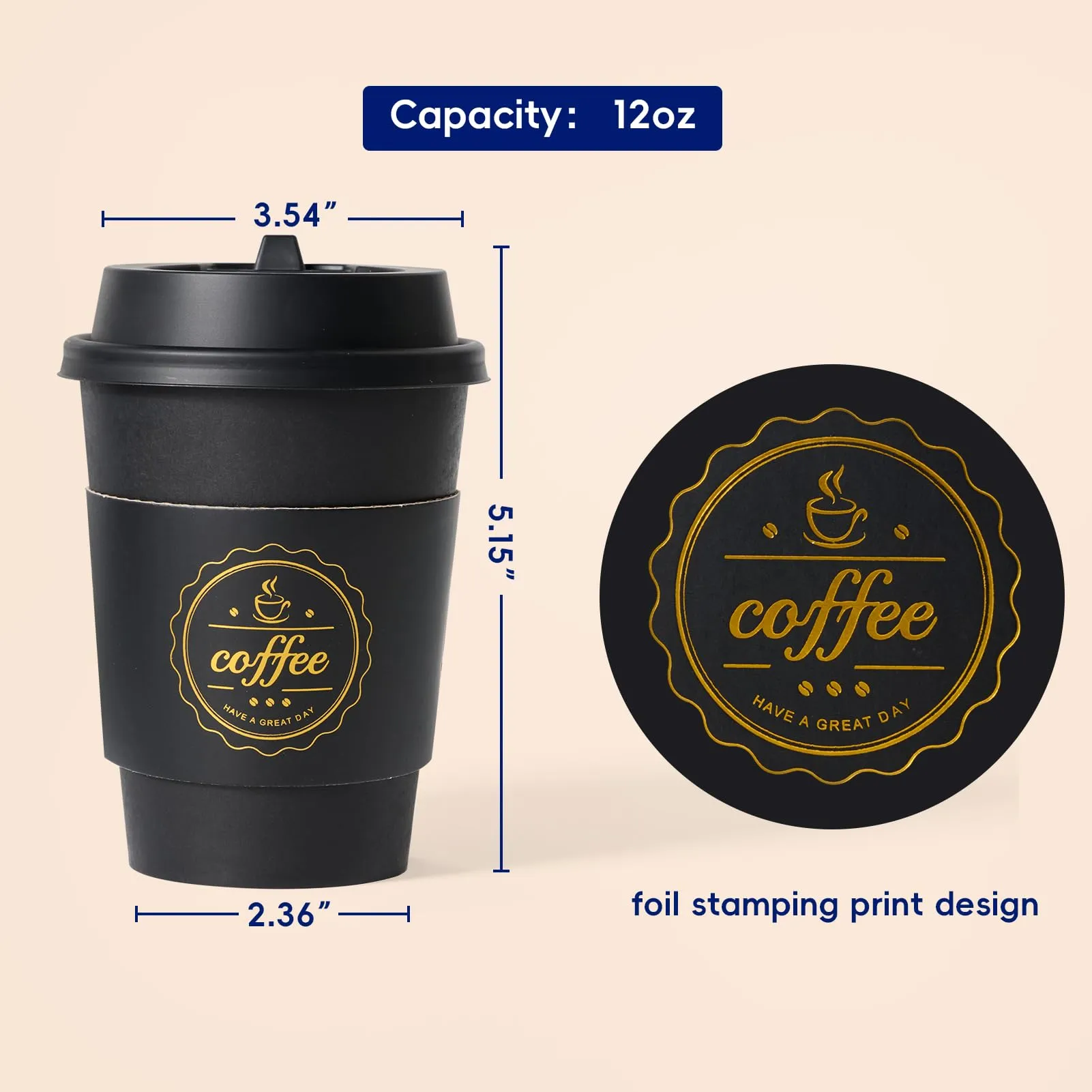 Black&White Coffee Cups With Lids&Sleeves&Stirrers(Set of 4)