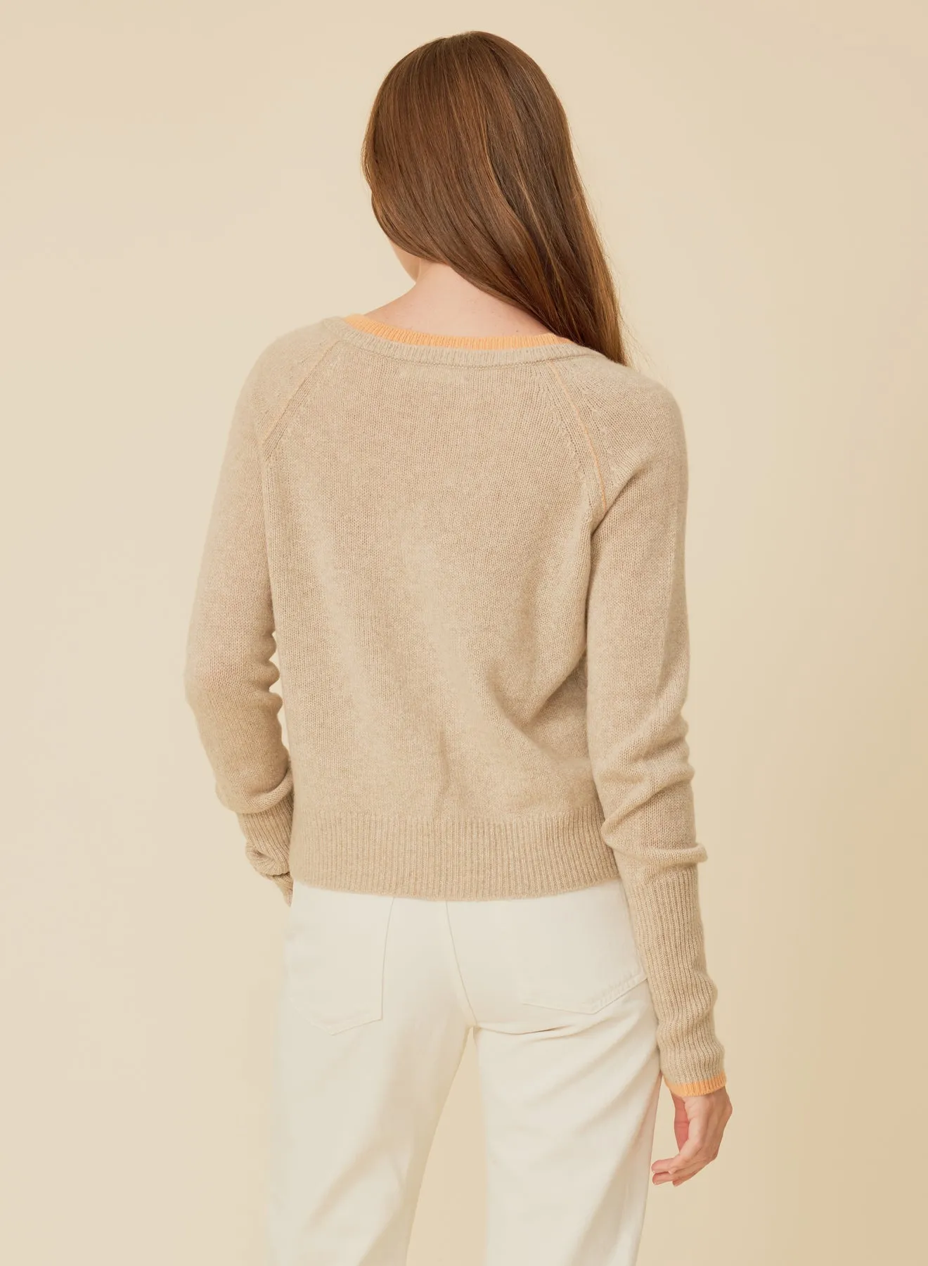 Blakely Cashmere Vneck - Oatmeal Combo