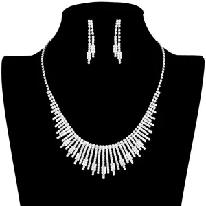 Bling Rhinestone Pave Fringe Statement Necklace Earring Set