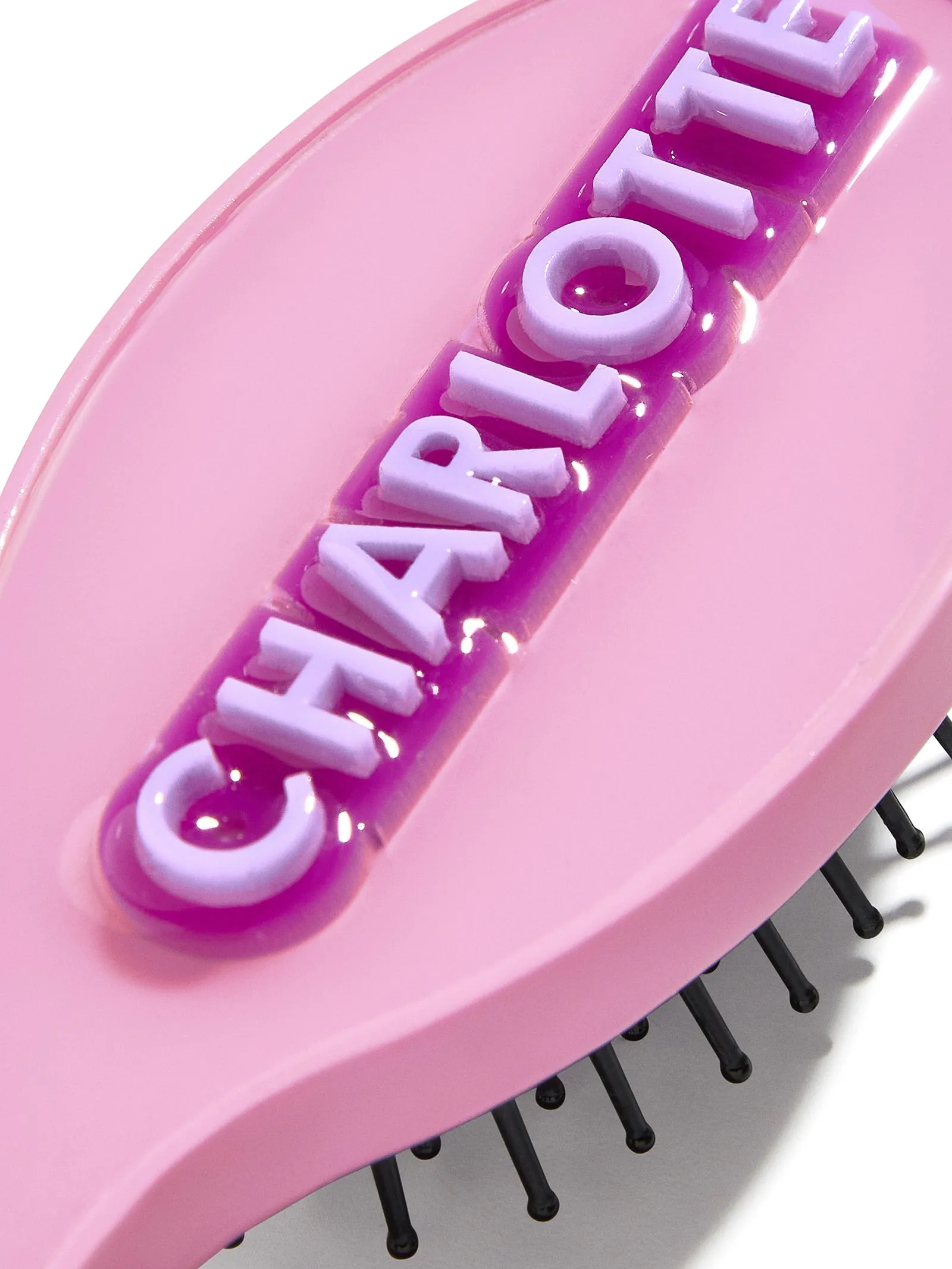 Block Font Mini Custom Hair Brush - Block Font Lavender