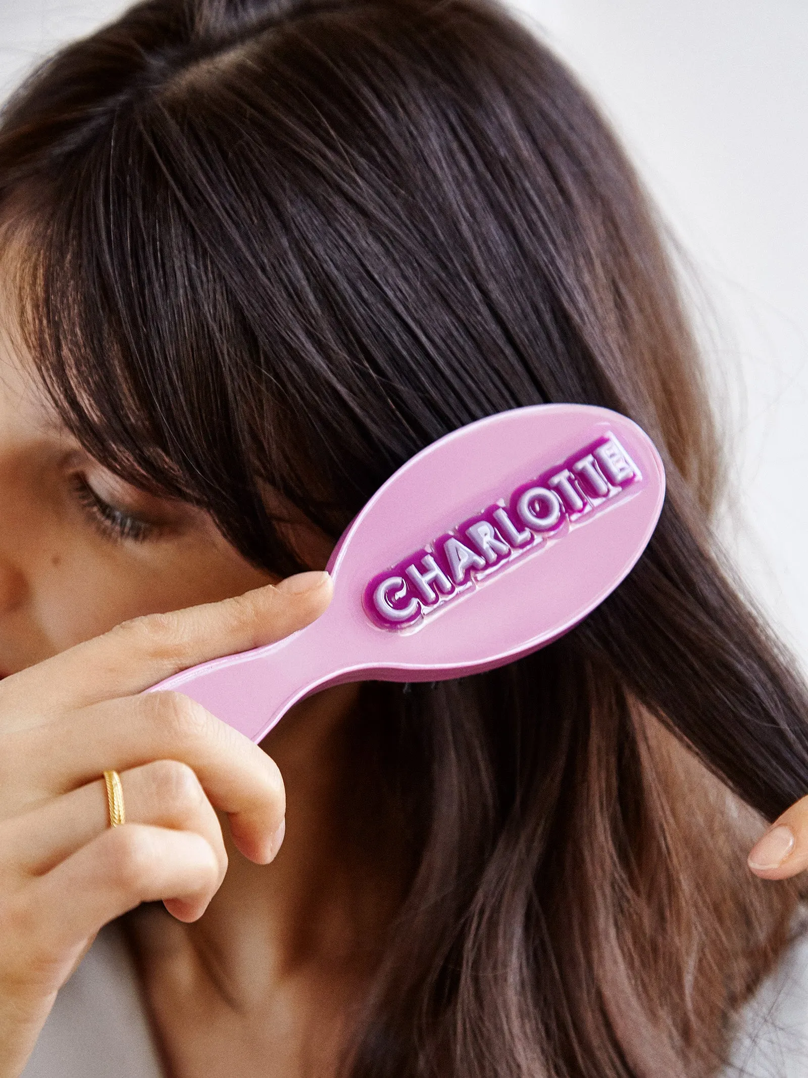 Block Font Mini Custom Hair Brush - Block Font Lavender