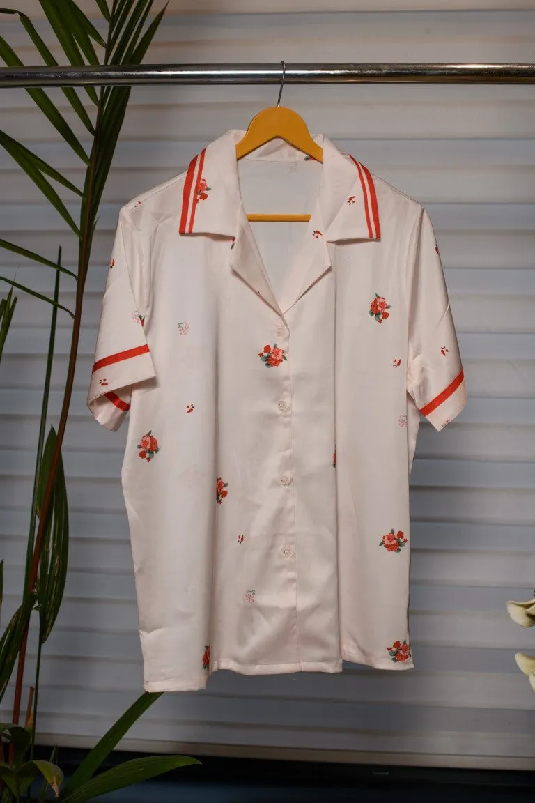 Blossom Baby Pink Lounge Wear with Vibrant Red Flower Print