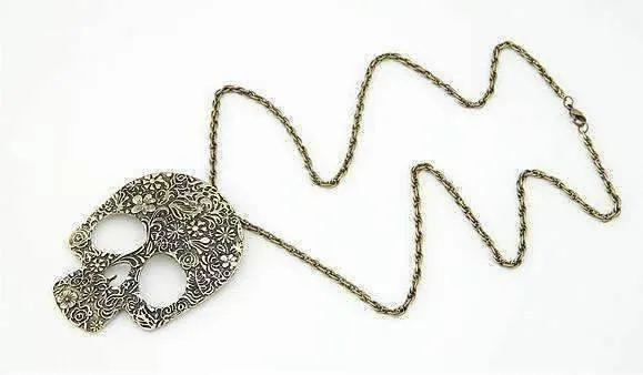 Blossoming Skull Floral Etched Necklace