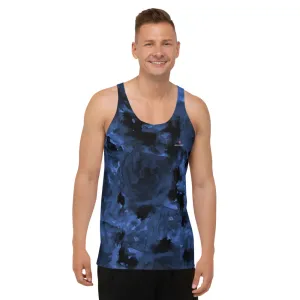Blue Abstract Unisex Tank Top, Floral Rose Print Best Men's or Women's Tanks-Made in USA/EU/MX