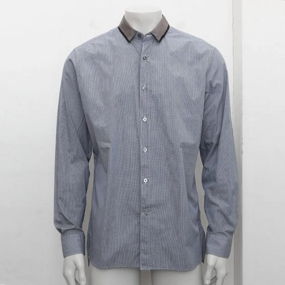 Blue & Grey Cotton Grosgrain Casual Shirt