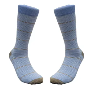 Blue and Beige Striped Pattern Dress Socks (Adult Large - Men's Shoe Sizes 8-12)