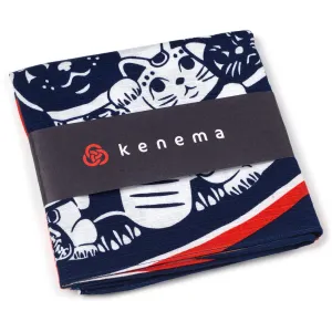 Blue and White Cat Japanese Handkerchief