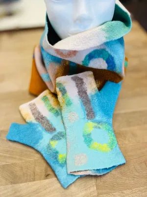 Blue and Yellow Neck Warmer and Gloves
