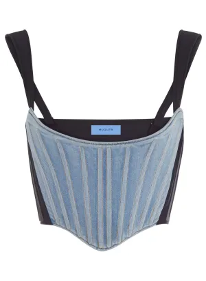 blue bi-material denim corset