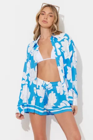Blue Botanic Printed Rayon Button Up