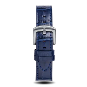 Blue Croc Pattern Leather Strap With Silver Buckle - Prague Deluxe