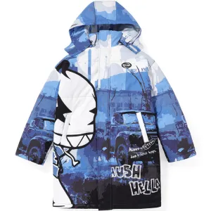 Blue Gradient Cartoon Print Padded Coat