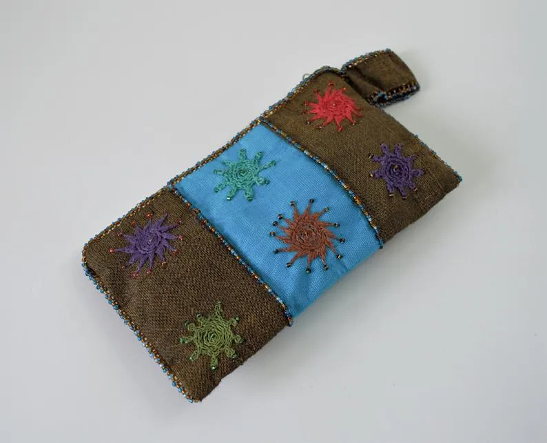 Blue Hand embroidered purse, Beaded, Egypt purse