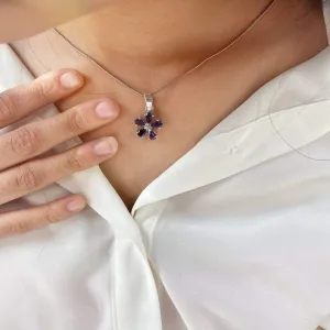 Blue Iolite Everyday Flower shape Pendant with chain