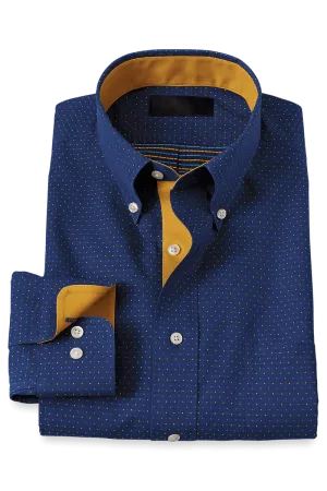 Blue Non-Iron Cotton Dot Casual Shirt