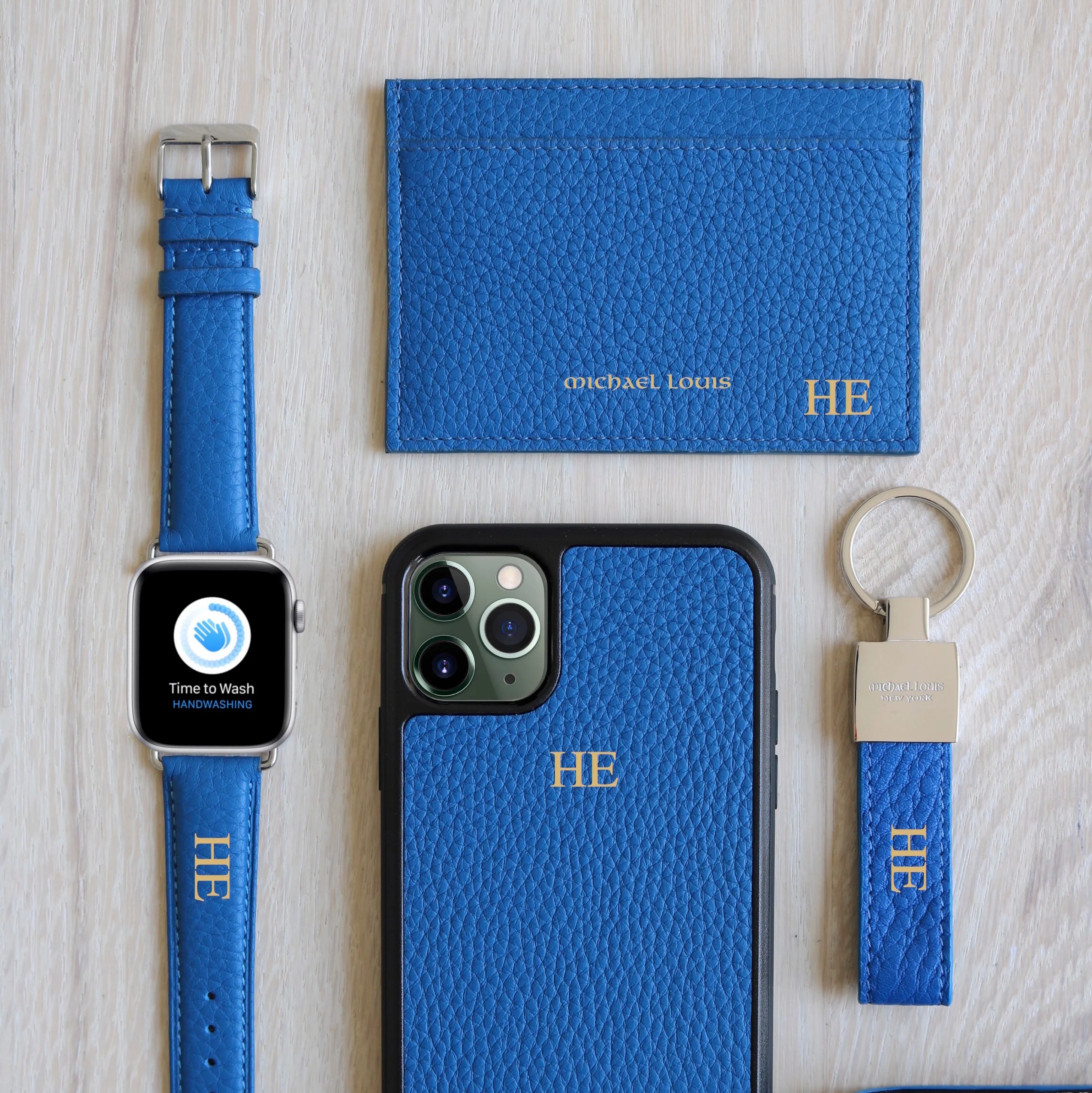 Blue Pebbled Leather Classic Card Holder
