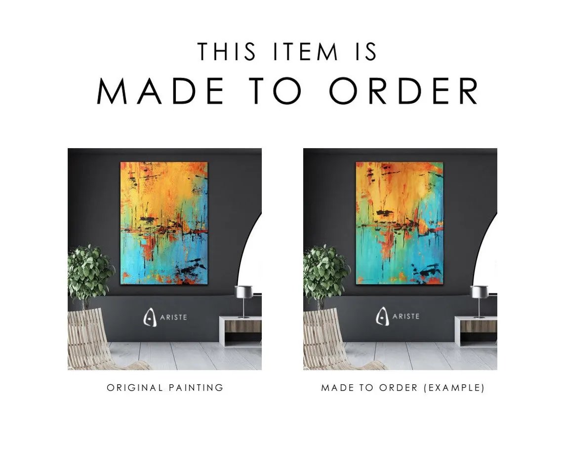 Blue, teal & pink abstract oversized wall art made to order in a custom size